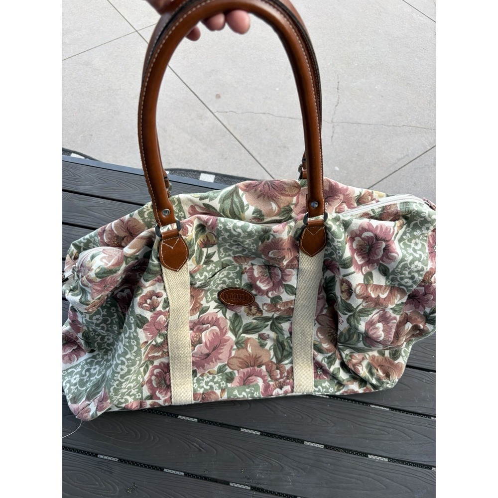 Vintage Gitano Large Floral Duffle Bag Canvas Handles Zip Top Cottagecore Travel
